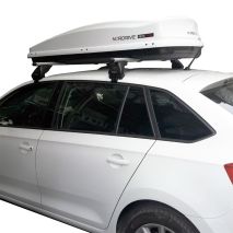 KIT ΜΕ ΜΠΑΡΕΣ ΟΡΟΦΗΣ ΓΙΑ SKODA RAPID SPACEBACK 5D 2013> ΑΛΟΥΜΙΝΙΟΥ & ΜΠΑΓΚΑΖΙΕΡΑ BOX 430 LT (ΛΕΥΚΗ-ΑΣΠΡΗ/ΓΥΑΛΙΣΤΕΡΗ) NORDRIVE Auto Moto Tyres 