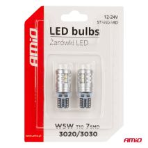 ΛΑΜΠΑΚΙΑ LED T10 W5W 12/24V LED 6x3020+1x3030SMD STANDARD ΛΕΥΚΑ ΑΜΙΟ - 2 ΤΕΜ. Auto Moto Tyres 