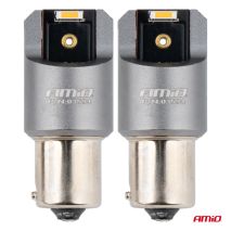 ΛΑΜΠΑΚΙΑ PY21W BAU15s 12/24V 6.000K 2xSMD LED FULL CAN-BUS ΠΟΡΤΟΚΑΛΙ PRO SERIES AMIO - 2 Τεμ. Auto Moto Tyres 