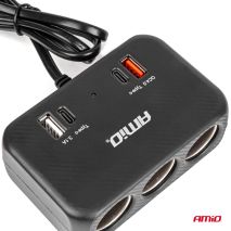 ΑΝΤΑΠΤΟΡΑΣ ΑΝΑΠΤΗΡΑ 12/24V 120W ΜΑΥΡΟΣ/3 ΘΕΣΕΙΣ/1xUSB-A+1xUSB-C QC 4.0 ΤΑΧΕΙΑΣ ΦΟΡΤΙΣΗΣ/ΚΑΛΩΔΙΟ 80cm AMIO - 1 Τεμ. Auto Moto Tyres 