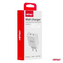 ΦΟΡΤΙΣΤΗΣ ΚΙΝΗΤΟY ΟΙΚΙΑΚΗ ΠΡΙΖΑ 2ΘΥΡΕΣ 2xUSB-C 40W 5V/3AQC ΛΕΥΚΟΣ  ΑΜΙΟ - 1 ΤΕΜ. Auto Moto Tyres 