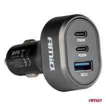 ΦΟΡΤΙΣΤΗΣ ΑΝΑΠΤΗΡΑ ΜΕ 3 ΘΥΡΕΣ 2xUSB-C 65W/20W+USB-A QUICK CHARGE 3.0 ΜΑΥΡΟ AMIO - 1 Τεμ. Auto Moto Tyres 