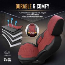 ΚΑΛΥΜΜΑΤΑ ΚΑΘΙΣΜΑΤΩΝ OTOM  THRONE 103 RED ΜΑΥΡΟ/ΓΚΡΙ/ΚΟΚΚΙΝΟ ΛΙΝΟ & ΔΕΡΜΑΤΙΝΗ SET ΑΜΙΟ - 1 σετ. Auto Moto Tyres 