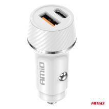 ΦΟΡΤΙΣΤΗΣ ΑΝΑΠΤΗΡΑ 12/24V ΜΕ 2 ΘΥΡΕΣ USB-C+USB 20W 5V/3AQC ΤΑΧΕΙΑΣ ΦΟΡΤΙΣΗΣ ΛΕΥΚΟΣ  AMIO - 1 Τεμ. Auto Moto Tyres 