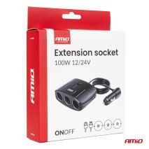 ΑΝΤΑΠΤΟΡΑΣ ΑΝΑΠΤΗΡΑ 12/24V 100W ΜΑΥΡΟΣ/3 ΘΕΣΕΙΣ/2xUSB-A /ΚΟΥΜΠΙ ON-OFF/ΚΑΛΩΔΙΟ 70cm AMIO - 1 Τεμ. Auto Moto Tyres 