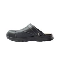 Πιστοποιημένα Παπούτσια Ασφαλείας Εργασίας σε στυλ Σαμπό Basic 2.0 από την Euroroutier σε μέγεθος EU43/UK9 σε Μαύρο Χρώμα με Λευκές Ραφές, Γκρι λεπτομέρεια και Λουράκι Αστραγάλου Auto Moto Tyres 