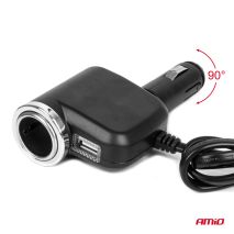 ΑΝΤΑΠΤΟΡΑΣ ΑΝΑΠΤΗΡΑ 12/24V 120W ΜΑΥΡΟΣ/3 ΘΕΣΕΙΣ/1xUSB-A/ΜΕ ΥΠΟΔΟΧΗ ΑΝΑΠΤΗΡΑ ΑΥΤΟΚΙΝΗΤΟΥ/ΚΑΛΩΔΙΟ 80cm AMIO - 1 Τεμ. Auto Moto Tyres 