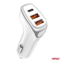 ΦΟΡΤΙΣΤΗΣ ΑΝΑΠΤΗΡΑ 12/24V ΜΕ 3 ΘΥΡΕΣ USB-C+2xUSB 38W 5V/3AQC ΤΑΧΕΙΑΣ ΦΟΡΤΙΣΗΣ ΛΕΥΚΟΣ AMIO - 1 Τεμ. Auto Moto Tyres 