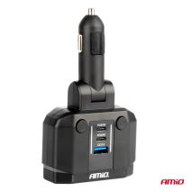 ΑΝΤΑΠΤΟΡΑΣ ΑΝΑΠΤΗΡΑ ΔΙΠΛΟΣ 12/24V ΜΕ ΒΟΛΤΟΜΕΤΡΟ ΜΕ 3 ΘΥΡΕΣ USB AMIO - 1 Τεμ. Auto Moto Tyres 