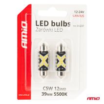 ΛΑΜΠΑΚΙΑ ΠΛΑΦΟΝΙΕΡΑΣ 39mm 12/24V C5W 5500K 12xSMD 2016 CAN-BUS FESTOON (ΛΕΥΚΟ) ΑΜΙΟ - 2 ΤΕΜ. Auto Moto Tyres 