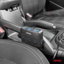 ΑΝΤΑΠΤΟΡΑΣ ΑΝΑΠΤΗΡΑ 12/24V 100W ΜΑΥΡΟΣ/3 ΘΕΣΕΙΣ/2xUSB-A /ΚΟΥΜΠΙ ON-OFF/ΕΝΔΕΙΞΗ LED/ΚΑΛΩΔΙΟ 70cm AMIO - 1 Τεμ. Auto Moto Tyres 