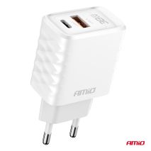 ΦΟΡΤΙΣΤΗΣ ΜΕ ΟΙΚΙΑΚΗ ΠΡΙΖΑ ΜΕ 2 ΘΥΡΕΣ USB-A+USB-C 38W 100-240V ΛΕΥΚΟ AMIO - 1 Τεμ. Auto Moto Tyres 