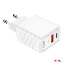 ΦΟΡΤΙΣΤΗΣ ΜΕ ΟΙΚΙΑΚΗ ΠΡΙΖΑ ΜΕ 2 ΘΥΡΕΣ USB-A+USB-C 38W 100-240V ΛΕΥΚΟ AMIO - 1 Τεμ. Auto Moto Tyres 