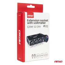 ΑΝΤΑΠΤΟΡΑΣ ΑΝΑΠΤΗΡΑ 12/24V 120W ΨΗΦΙΑΚΟΣ ΜΑΥΡΟΣ/3 ΘΕΣΕΙΣ/2xUSB-A QC 3.0  ΜΕ ΚΑΛΩΔΙΟ 80cm AMIO - 1 Τεμ. Auto Moto Tyres 