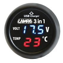 ΒΟΛΤΟΜΕΤΡΟ ΜΠΑΤΑΡΙΑΣ SMART-PLUG  3 in 1 12/24V 2,1A (ΜΕ ΘΕΡΜΟΜΕΤΡΟ ΚΑΙ ΘΥΡΑ USB) Auto Moto Tyres 