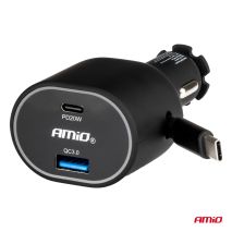 ΦΟΡΤΙΣΤΗΣ ΑΝΑΠΤΗΡΑ ΜΕ 2 ΘΥΡΕΣ USB-C 20W+USB-A QUICK CHARGE 3.0 ΜΕ ΚΑΛΩΔΙΟ USB-C 30W ΜΑΥΡΟ AMIO - 1 Τεμ. Auto Moto Tyres 