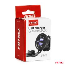ΠΡΙΖΑ ΜΕ 2 ΘΥΡΕΣ USB ΚΑΙ ΚΑΠΑΚΙ ΜΑΥΡΗ 12/24V 3.1A ΑΔΙΑΒΡΟΧΗ ΜΕ ΜΠΛΕ LED ΦΩΣ ΕΝΔΕΙΞΗΣ  AMIO - 1 ΤΕΜ. Auto Moto Tyres 