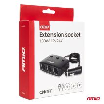 ΑΝΤΑΠΤΟΡΑΣ ΑΝΑΠΤΗΡΑ 12/24V 100W ΜΑΥΡΟΣ/3 ΘΕΣΕΙΣ/2xUSB-A /ΚΟΥΜΠΙ ON-OFF/ΕΝΔΕΙΞΗ LED/ΚΑΛΩΔΙΟ 70cm AMIO - 1 Τεμ. Auto Moto Tyres 