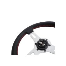 ΤΙΜΟΝΙ EPOCA ΜΑΥΡΟ/ΧΡΩΜΙΟ ΜΕ ΚΟΚΚΙΝΗ ΡΑΦΗ ΔΕΡΜΑΤΙΝΟ ΤΡΙΑΚΤΙΝΟ ΔΙΑΜΕΤΡΟΣ 350mm SIMONI RACING  - 1 τεμ. Auto Moto Tyres 