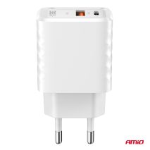 ΦΟΡΤΙΣΤΗΣ ΜΕ ΟΙΚΙΑΚΗ ΠΡΙΖΑ ΜΕ 2 ΘΥΡΕΣ USB-A+USB-C 38W 100-240V ΛΕΥΚΟ AMIO - 1 Τεμ. Auto Moto Tyres 