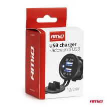 ΠΡΙΖΑ ΜΕ 2 ΘΥΡΕΣ USB ΚΑΙ ΚΑΠΑΚΙ ΜΑΥΡΗ 12/24V 4.2A ΑΔΙΑΒΡΟΧΗ ΜΕ ΜΠΛΕ LED ΦΩΣ ΕΝΔΕΙΞΗΣ  AMIO - 1 ΤΕΜ. Auto Moto Tyres 