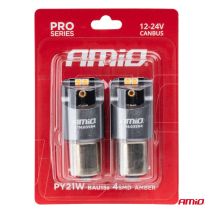 ΛΑΜΠΕΣ LED CAN-BUS PΥ21W BAU15S 12/24V 6.000K 4xSMD ΠΟΡΤΟΚΑΛΙ PRO SERIES AMIO - 2 ΤΕΜ. Auto Moto Tyres 