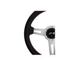 ΤΙΜΟΝΙ EPOCA ΜΑΥΡΟ/ΧΡΩΜΙΟ ΜΕ ΚΟΚΚΙΝΗ ΡΑΦΗ ΔΕΡΜΑΤΙΝΟ ΤΡΙΑΚΤΙΝΟ ΔΙΑΜΕΤΡΟΣ 350mm SIMONI RACING  - 1 τεμ. Auto Moto Tyres 