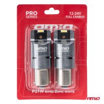 ΛΑΜΠΕΣ P21W BA15S 12/24V 6.000K 2xSMD LED FULL CAN-BUS (ΜΕ ΑΝΕΜΙΣΤΗΡΑΚΙ) ΛΕΥΚΟ PRO SERIES AMIO - 2 ΤΕΜ. Auto Moto Tyres 