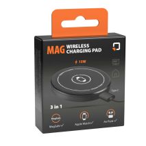 Μαγνητικός, Ασύρματος Φορτιστής Mag Wireless Charging Pad 3 in 1 της σειράς Optiline για Qi Ασύρματη φόρτιση συσκευών με θύρα USB Type C 15W, Καλώδιο 100 cm και MagSafe τεχνολογία Auto Moto Tyres 