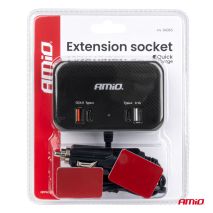 ΑΝΤΑΠΤΟΡΑΣ ΑΝΑΠΤΗΡΑ 12/24V 120W ΜΑΥΡΟΣ/3 ΘΕΣΕΙΣ/1xUSB-A+1xUSB-C QC 4.0 ΤΑΧΕΙΑΣ ΦΟΡΤΙΣΗΣ/ΚΑΛΩΔΙΟ 80cm AMIO - 1 Τεμ. Auto Moto Tyres 