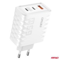 ΦΟΡΤΙΣΤΗΣ ΜΕ ΟΙΚΙΑΚΗ ΠΡΙΖΑ ΜΕ 3 ΘΥΡΕΣ 2xUSB-C+USB-A 65W 100-240V ΛΕΥΚΟ AMIO - 1 Τεμ. Auto Moto Tyres 