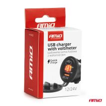 ΠΡΙΖΑ ΜΕ 2 ΘΥΡΕΣ USB ΚΑΙ ΨΗΦΙΑΚΟ ΒΟΛΤΟΜΕΤΡΟ ΜΕ ΔΙΑΚΟΠΤΗ+ΚΑΠΑΚΙ 12/24V QUICKCHARGE3.0 ΑΔΙΑΒΡΟΧΗ ΜΑΥΡΗ ΑΜΙΟ - 1 τεμ. Auto Moto Tyres 