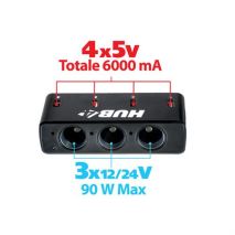 Αντάπτορας Αναπτήρα Τριπλός με 4 USB 12/24V με καλώδιο 85cm Auto Moto Tyres 