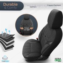 ΚΑΛΥΜΜΑΤΑ ΚΑΘΙΣΜΑΤΩΝ OTOM SWAN 501 BLACK ΜΑΥΡΟ/ΓΚΡΙ ΣΚΟΥΡΟ ΛΙΝΟ & ΔΕΡΜΑΤΙΝΗ SET ΑΜΙΟ - 1 σετ. Auto Moto Tyres 