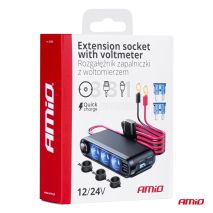 ΑΝΤΑΠΤΟΡΑΣ ΑΝΑΠΤΗΡΑ ΜΕ ΒΟΛΤΟΜΕΤΡΟ ΜΕ 3 ΥΠΟΔΟΧΕΣ USB-C+USB-C12/24V 300W 5V/3AQC AMIO - 1 Τεμ. Auto Moto Tyres 
