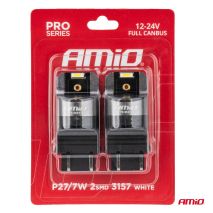 ΛΑΜΠΑΚΙΑ P27/7W 3157 12/24V 6.000K 2xSMD LED FULL CAN-BUS ΛΕΥΚΟ PRO SERIES AMIO - 2 Τεμ. Auto Moto Tyres 