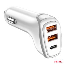 ΦΟΡΤΙΣΤΗΣ ΑΝΑΠΤΗΡΑ 12/24V ΜΕ 3 ΘΥΡΕΣ USB-C+2xUSB 38W 5V/3AQC ΤΑΧΕΙΑΣ ΦΟΡΤΙΣΗΣ ΛΕΥΚΟΣ AMIO - 1 Τεμ. Auto Moto Tyres 