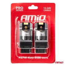 ΛΑΜΠΕΣ P27W 12/24V 6.000K 4SMD LED CAN-BUS ΛΕΥΚΑ PRO SERIES AMIO - 2 ΤΕΜ. Auto Moto Tyres 