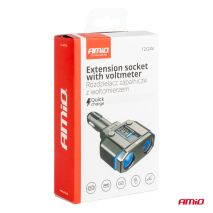 ΑΝΤΑΠΤΟΡΑΣ ΑΝΑΠΤΗΡΑ ΔΙΠΛΟΣ 12/24V ΜΕ ΒΟΛΤΟΜΕΤΡΟ ΜΕ 3 ΘΥΡΕΣ USB AMIO - 1 Τεμ. Auto Moto Tyres 