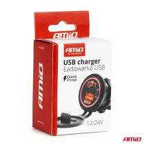 ΠΡΙΖΑ ΜΕ 2 ΘΥΡΕΣ USB ΚΑΙ ΚΑΠΑΚΙ 12/24V QUICK CHARGE 3.0 ΑΔΙΑΒΡΟΧΗ ΜΕ ΚΟΚΚΙΝΟ LED ΦΩΣ ΜΑΥΡΗ ΑΜΙΟ - 1 τεμ. Auto Moto Tyres 