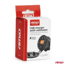 ΠΡΙΖΑ ΜΕ 2 ΘΥΡΕΣ USB-C ΚΑΙ ΨΗΦΙΑΚΟ ΒΟΛΤΟΜΕΤΡΟ ΜΕ ΔΙΑΚΟΠΤΗ&ΚΑΠΑΚΙ 12/24V ΑΔΙΑΒΡΟΧΗ ΜΑΥΡΗ AMIO - 1 Τεμ. Auto Moto Tyres 