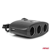 ΑΝΤΑΠΤΟΡΑΣ ΑΝΑΠΤΗΡΑ 12/24V 100W ΜΑΥΡΟΣ/3 ΘΕΣΕΙΣ/2xUSB-A /ΚΟΥΜΠΙ ON-OFF/ΚΑΛΩΔΙΟ 70cm AMIO - 1 Τεμ. Auto Moto Tyres 