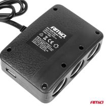 ΑΝΤΑΠΤΟΡΑΣ ΑΝΑΠΤΗΡΑ 12/24V 100W ΜΑΥΡΟΣ/3 ΘΕΣΕΙΣ/2xUSB-A /ΚΟΥΜΠΙ ON-OFF/ΕΝΔΕΙΞΗ LED/ΚΑΛΩΔΙΟ 70cm AMIO - 1 Τεμ. Auto Moto Tyres 