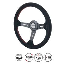 ΤΙΜΟΝΙ ΤΟΜΜΙ ΜΑΥΡΟ/CARBON ΣΟΥΕΤ ΜΕ ΚΟΚΚΙΝΗ ΡΑΦΗ ΤΡΙΑΚΤΙΝΟ ΔΙΑΜΕΤΡΟΣ 350mm ΒΑΘΟΣ 65mm ΠΑΧΟΣ 105mm Auto Moto Tyres 