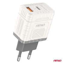 ΦΟΡΤΙΣΤΗΣ ΜΕ ΟΙΚΙΑΚΗ ΠΡΙΖΑ ΜΕ 2 ΘΥΡΕΣ USB-A+USB-C 30W 100-240V ΛΕΥΚΟ AMIO - 1 Τεμ. Auto Moto Tyres 