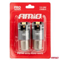 ΛΑΜΠΕΣ LED CAN-BUS P21W BA15S 12/24V 6.000K 4xSMD ΛΕΥΚΟ PRO SERIES AMIO - 2 ΤΕΜ. Auto Moto Tyres 
