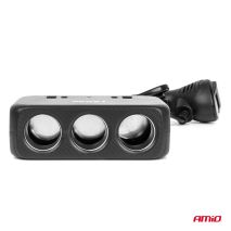 ΑΝΤΑΠΤΟΡΑΣ ΑΝΑΠΤΗΡΑ 12/24V 120W ΨΗΦΙΑΚΟΣ ΜΑΥΡΟΣ/3 ΘΕΣΕΙΣ/2xUSB-A + 1xUSB-C QC 4.0  ΜΕ ΚΑΛΩΔΙΟ 80cm AMIO - 1 Τεμ. Auto Moto Tyres 