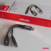 ΚΑΛΩΔΙΟ ΦΟΡΤΙΣΗΣ USB ΑΠΟ USB-C ΣΕ USB-C & ΑΝΤΑΠΤΟΡΑΣ ΑΚΟΥΣΤΙΚΩΝ MINI JACK 3.5mm ΘΗΛΥΚΟ 10cm AMIO - 1 Τεμ. Auto Moto Tyres 