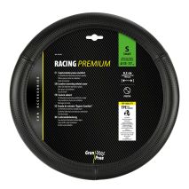 ΚΑΛΥΜΜΑ ΤΙΜΟΝΙΟΥ RACING PREMIUM BLACK (S) 35/37cm ΣΥΝΘΕΤΙΚΟ ΔΕΡΜΑ SKEENTEX ΜΑΥΡΟ/CARBON LOOK LAMPA  - 1 ΤΕΜ. Auto Moto Tyres 