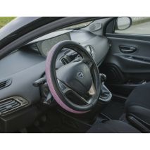 ΚΑΛΥΜΜΑ ΤΙΜΟΝΙΟΥ DIAMONDS PINK (Μ) 37/39cm ΣΥΝΘΕΤΙΚΟ ΔΕΡΜΑ SKEENTEX ΜΑΥΡΟ/POZ LAMPA  - 1 ΤΕΜ. Auto Moto Tyres 